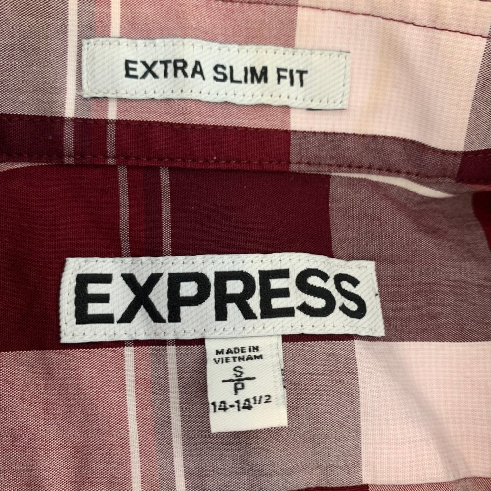 Men's Express Plaid Extra Slim Button Down Shirt Long Sleeve Small 100% Cotton - Picture 3 of 11